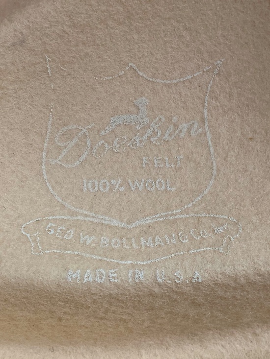 Bollman 100% Wool Doeskin Satin Tilt Hat Ivory w/ Horsehair Bow Vintage